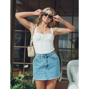 NWT LSPACE x JVS Top Size L Cream White Cotton Corset Tank Top & Ruched Cups